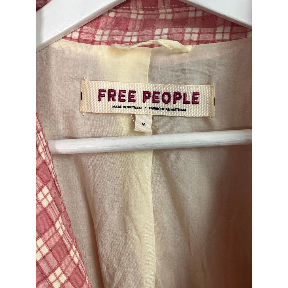 Free People Olivia Gingham Double Breasted Belted Blazer Pink & Cream Women's M - Picture 6 of 10